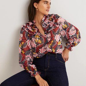 Boden Ruffle Neck NWT lovely print blouse XS 2 in Petal Stamp